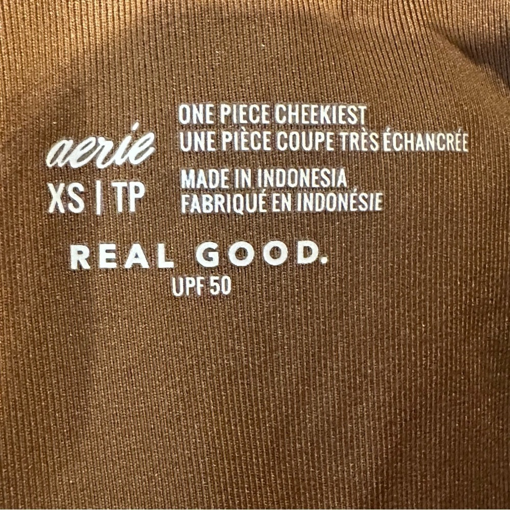 Aerie Crinkle Birthday Scoop Cheekiest One Piece Swimsuit Size Xsmall- Brown NEW - Picture 6 of 9
